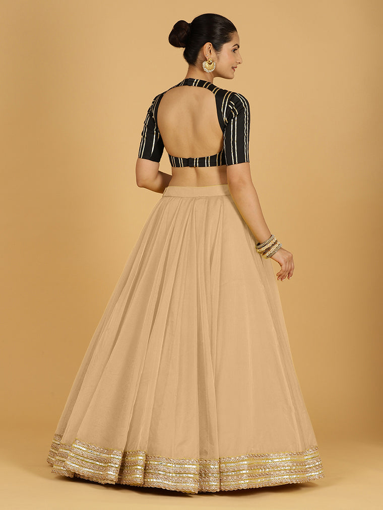 Farah x Tyohaar Lehenga Skirt, in Gold Viscose Organza, made for party & festive (view 3).