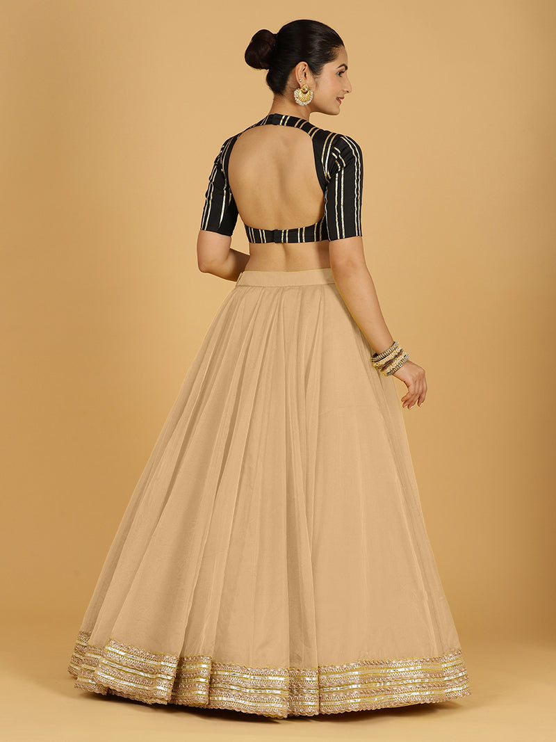 Farah x Tyohaar Lehenga Skirt, in Gold Viscose Organza, made for party & festive (view 3).