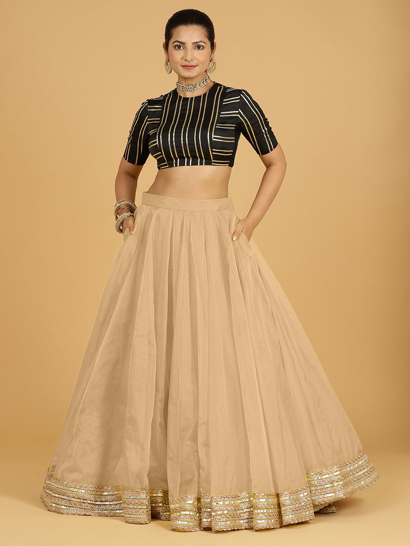 Farah x Tyohaar Lehenga Skirt, in Gold Viscose Organza, made for party & festive (view 4).