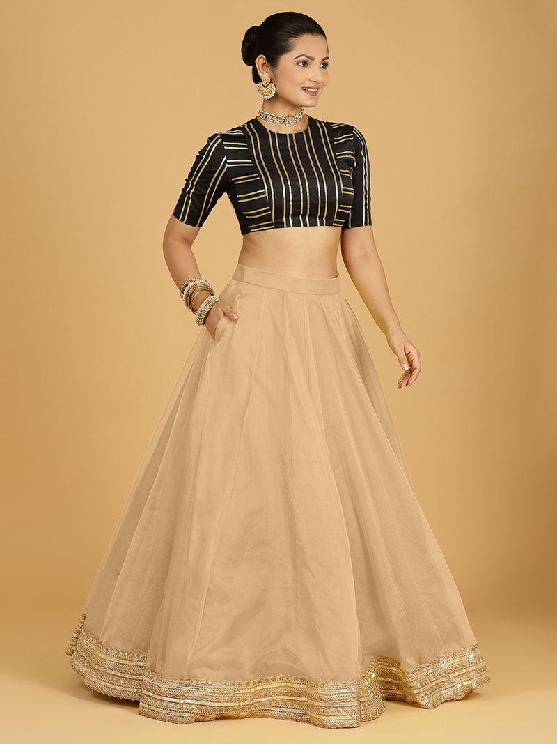 Farah x Tyohaar Lehenga Skirt, in Gold Viscose Organza, made for party & festive (view 5).