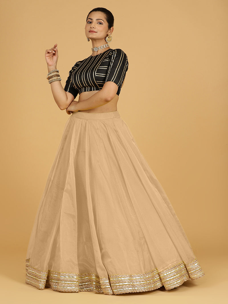 Farah x Tyohaar Lehenga Skirt, in Gold Viscose Organza, made for party & festive (view 6).