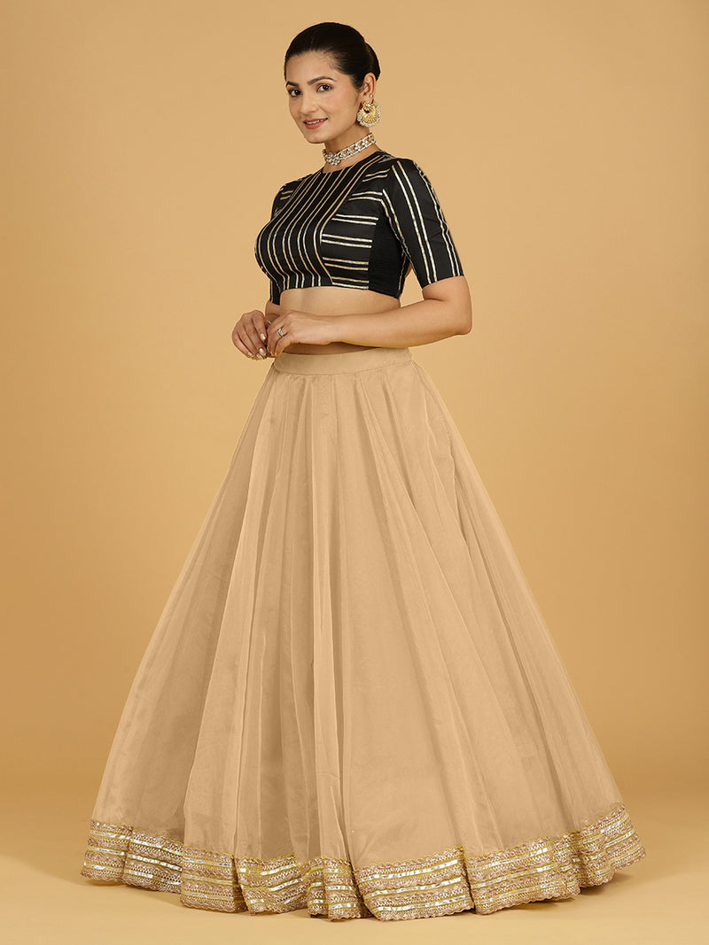Farah x Tyohaar Lehenga Skirt, in Gold Viscose Organza, made for party & festive (view 7).
