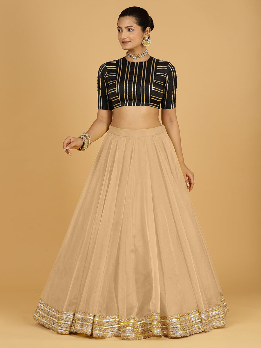 Farah x Tyohaar Lehenga Skirt, in Gold Viscose Organza, made for party & festive (view 8).