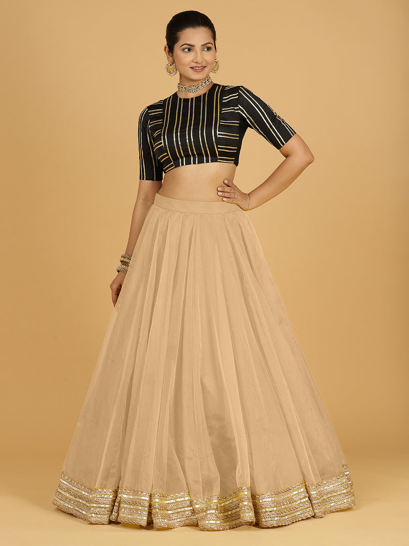 Farah x Tyohaar Lehenga Skirt, in Gold Viscose Organza, made for party & festive (view 9).