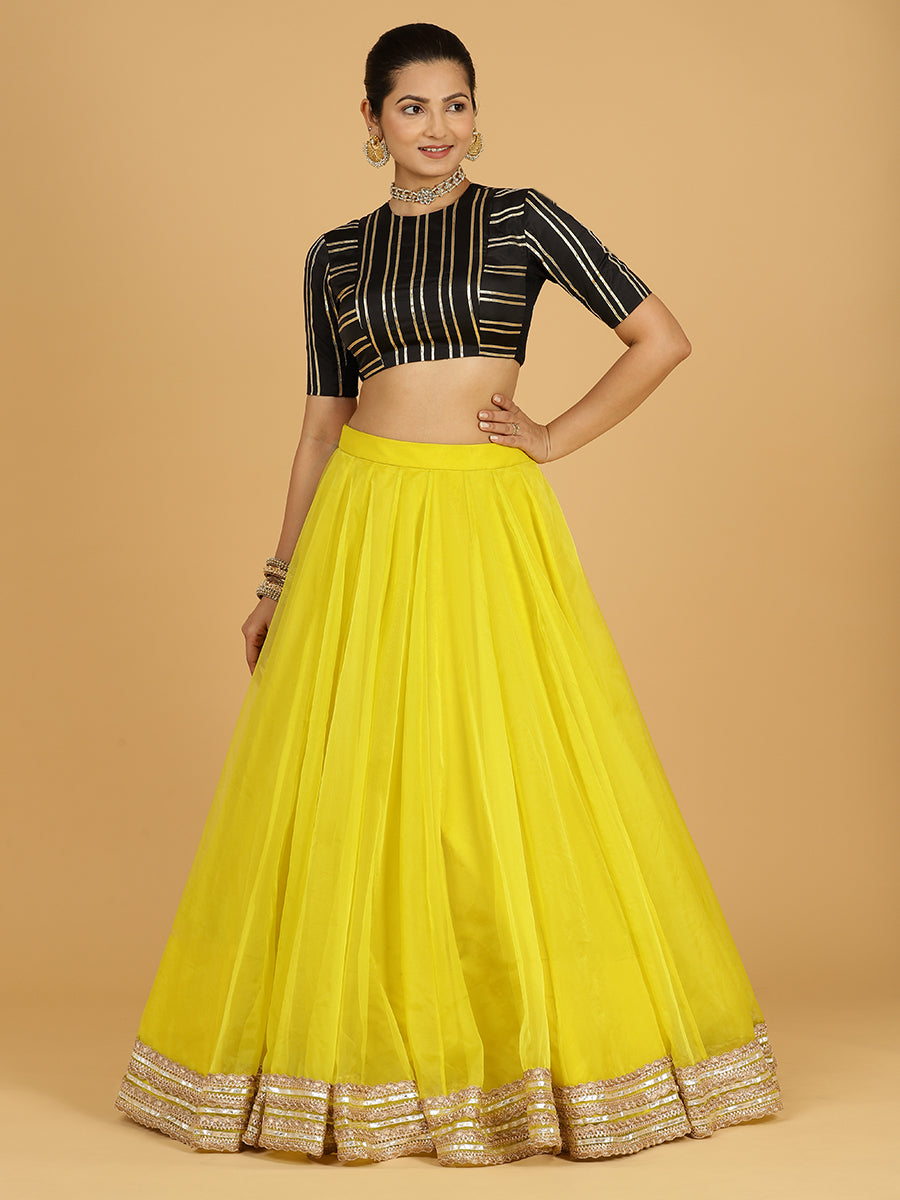 Farah x Tyohaar Lehenga Skirt, in Yellow Viscose Organza, made for party & festive (view 8).