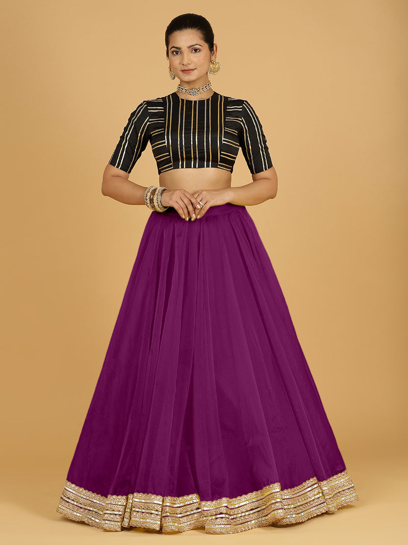 Farah x Tyohaar Lehenga Skirt, in Purple Viscose Organza, made for party & festive (view 10).