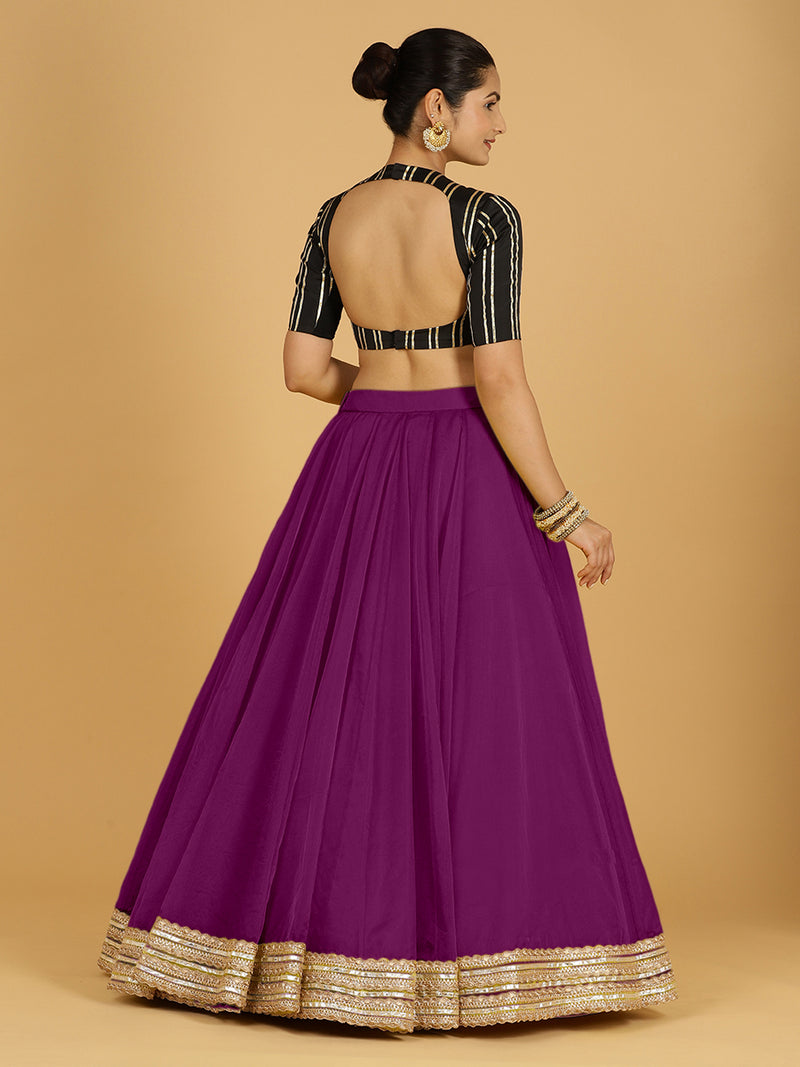 Farah x Tyohaar Lehenga Skirt, in Purple Viscose Organza, made for party & festive (view 2).