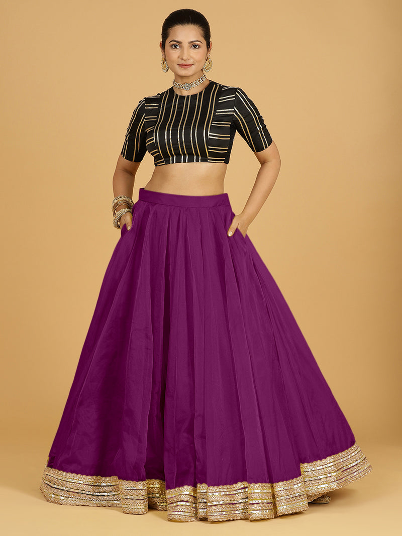 Farah x Tyohaar Lehenga Skirt, in Purple Viscose Organza, made for party & festive (view 3).