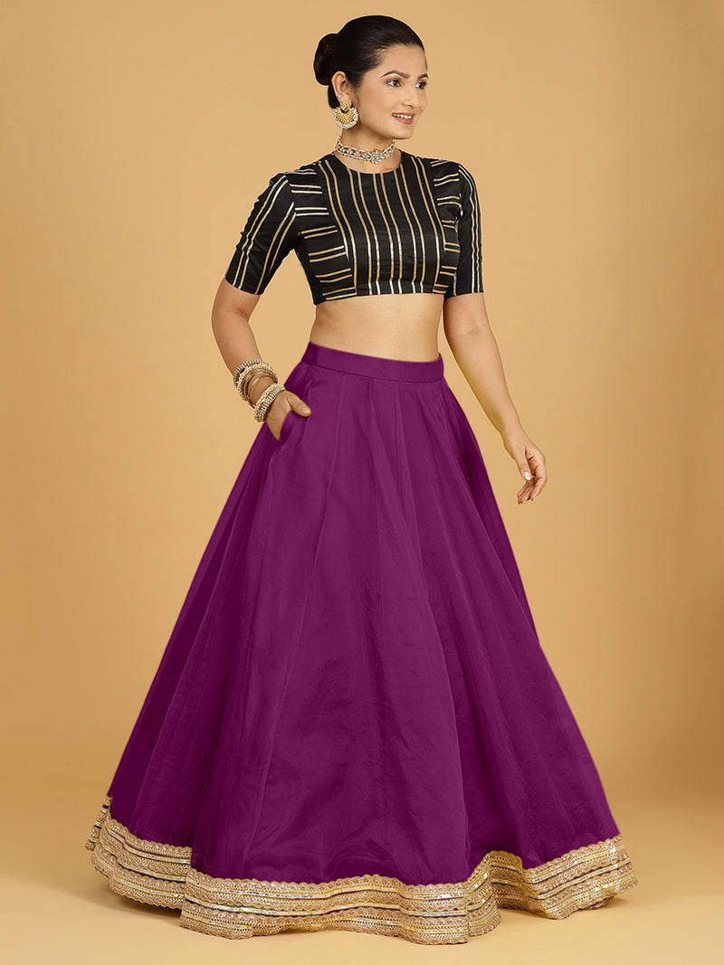 Farah x Tyohaar Lehenga Skirt, in Purple Viscose Organza, made for party & festive (view 4).
