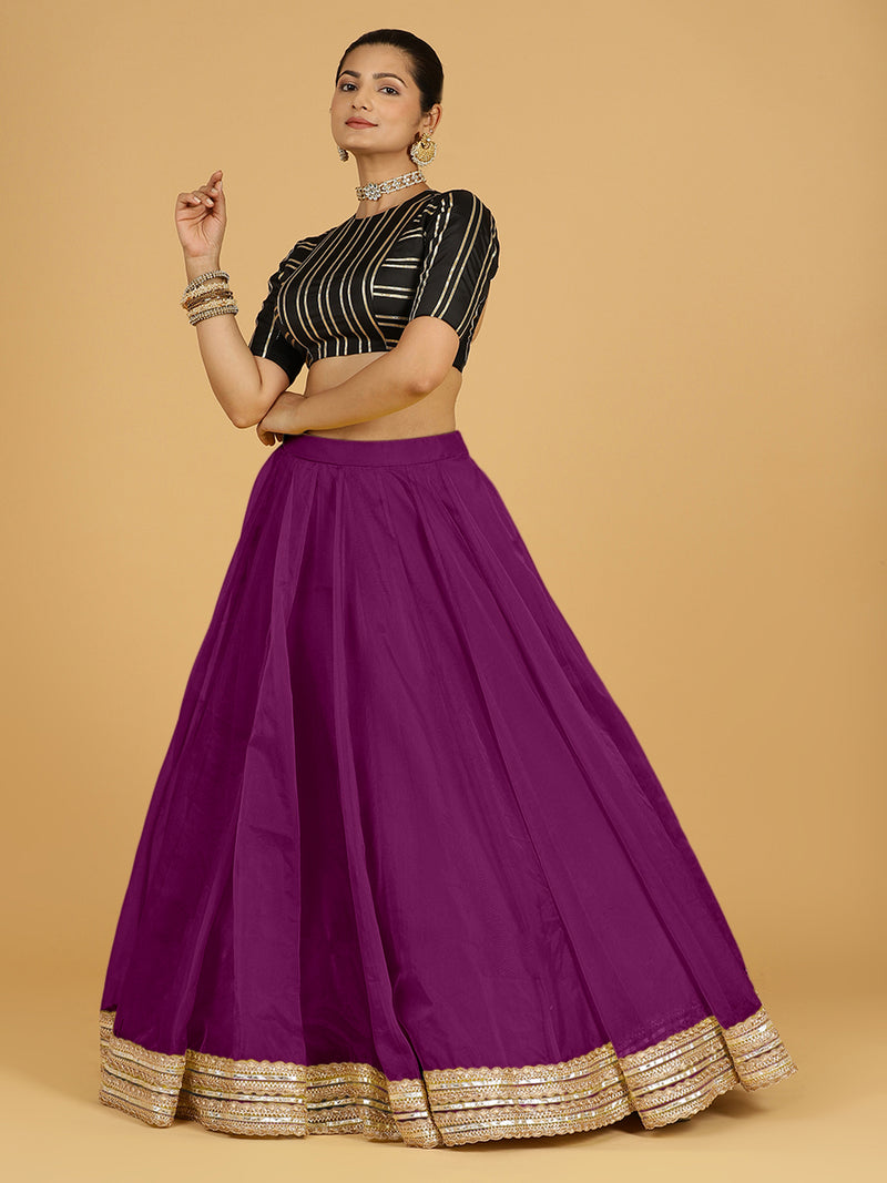Farah x Tyohaar Lehenga Skirt, in Purple Viscose Organza, made for party & festive (view 5).
