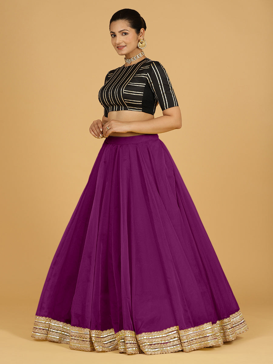 Farah x Tyohaar Lehenga Skirt, in Purple Viscose Organza, made for party & festive (view 6).
