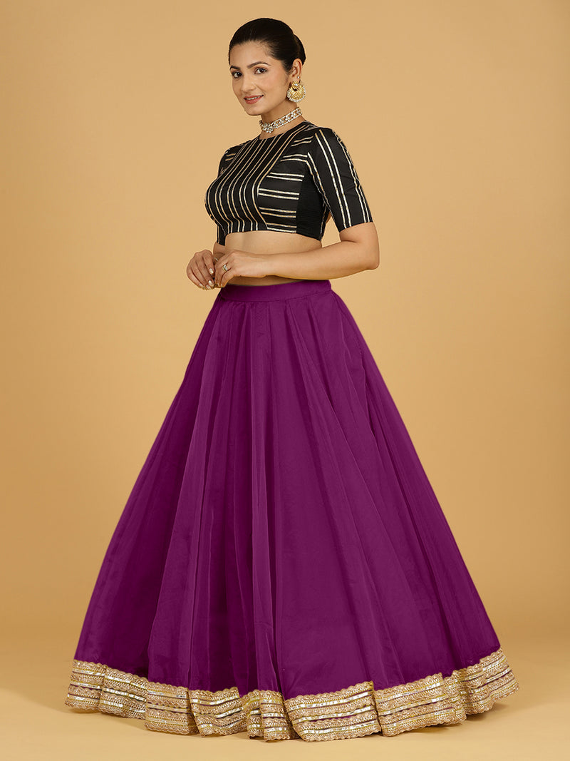 Farah x Tyohaar Lehenga Skirt, in Purple Viscose Organza, made for party & festive (view 6).