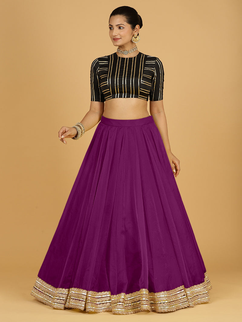 Farah x Tyohaar Lehenga Skirt, in Purple Viscose Organza, made for party & festive (view 7).