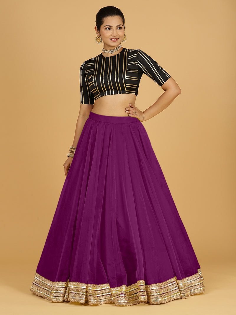 Farah x Tyohaar Lehenga Skirt, in Purple Viscose Organza, made for party & festive (view 8).