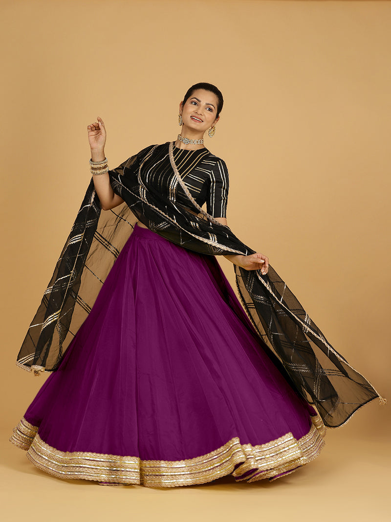 Farah x Tyohaar Lehenga Skirt, in Purple Viscose Organza, made for party & festive (view 9).