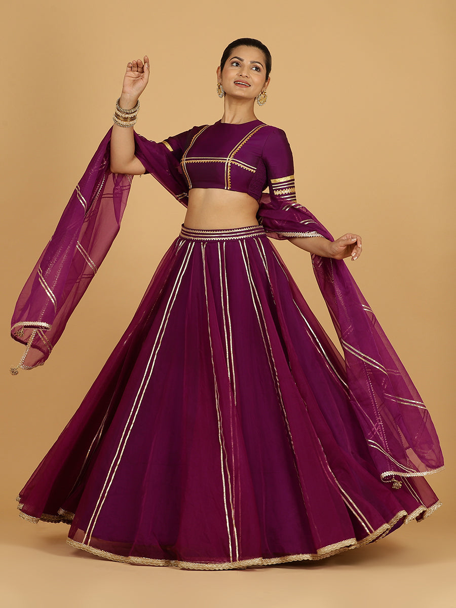 Heer x Tyohaar Lehenga Skirt, in Purple Viscose Organza, made for party & festive.