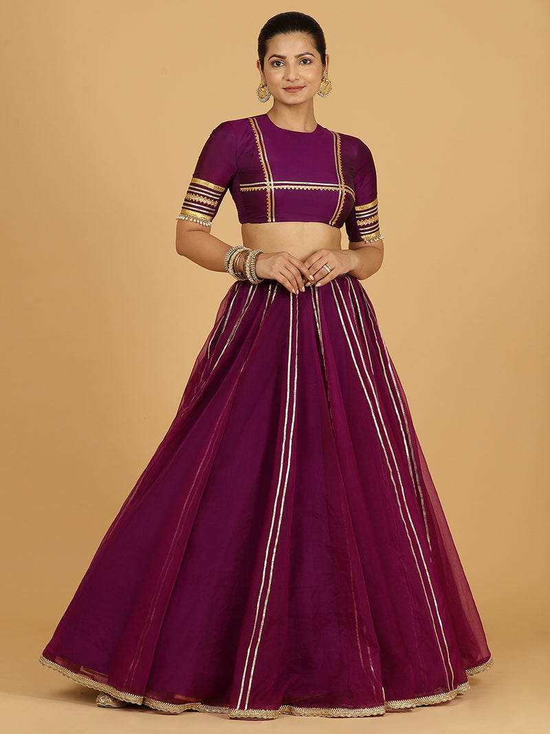 Heer x Tyohaar | Lehenga Skirt in Purple Organza-Binks