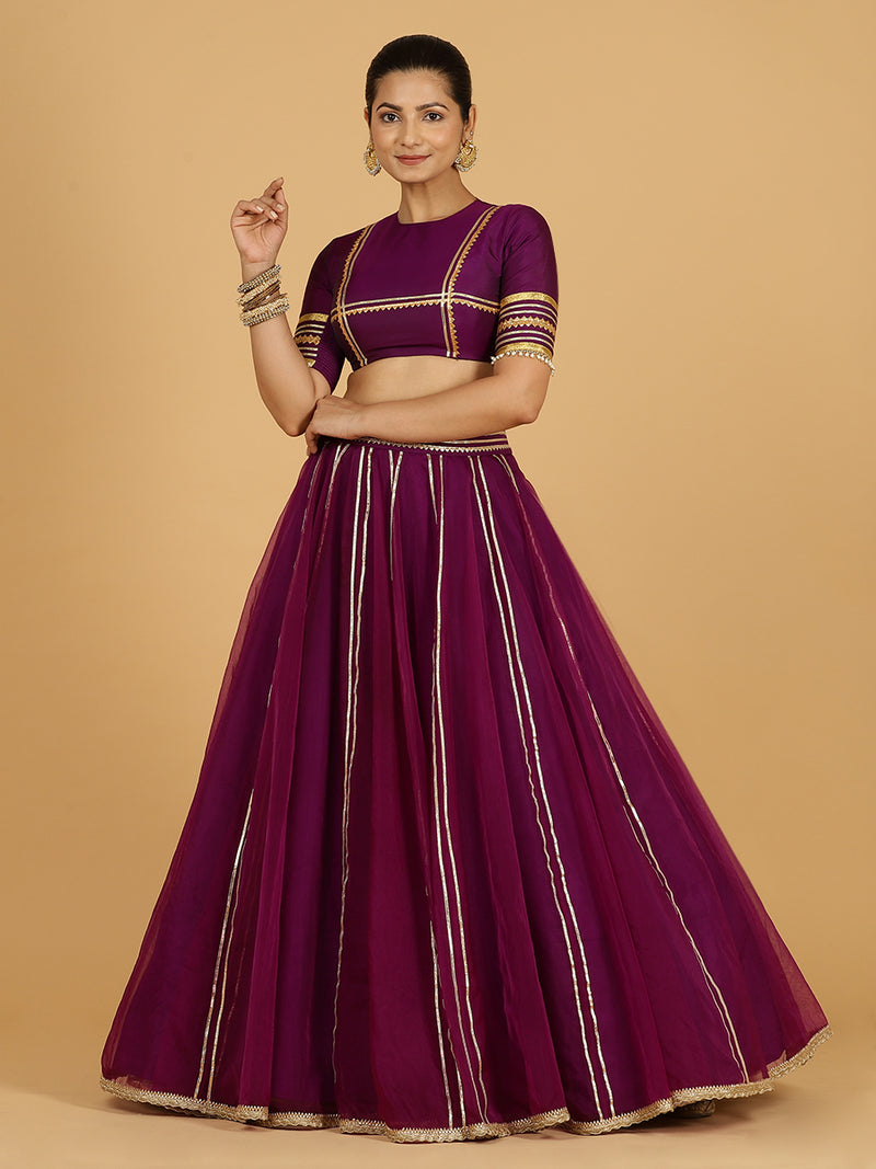 Heer x Tyohaar | Lehenga Skirt in Purple Organza-Binks
