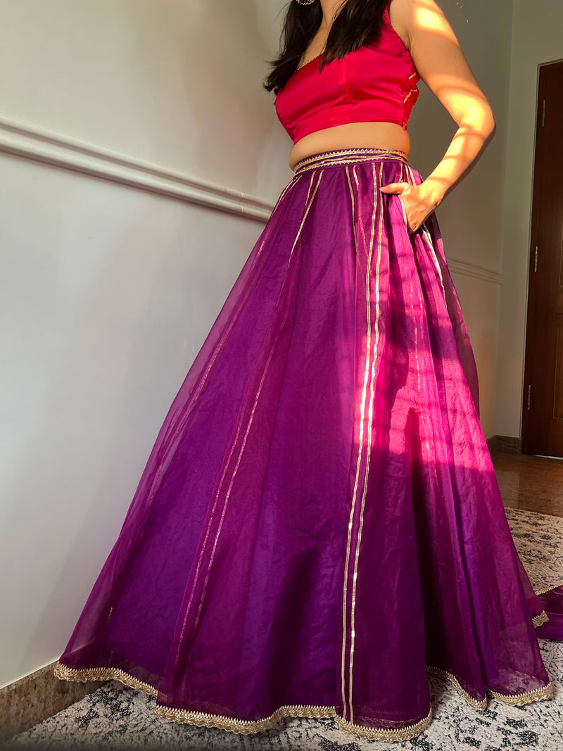 Heer x Tyohaar | Lehenga Skirt in Purple Organza-Binks