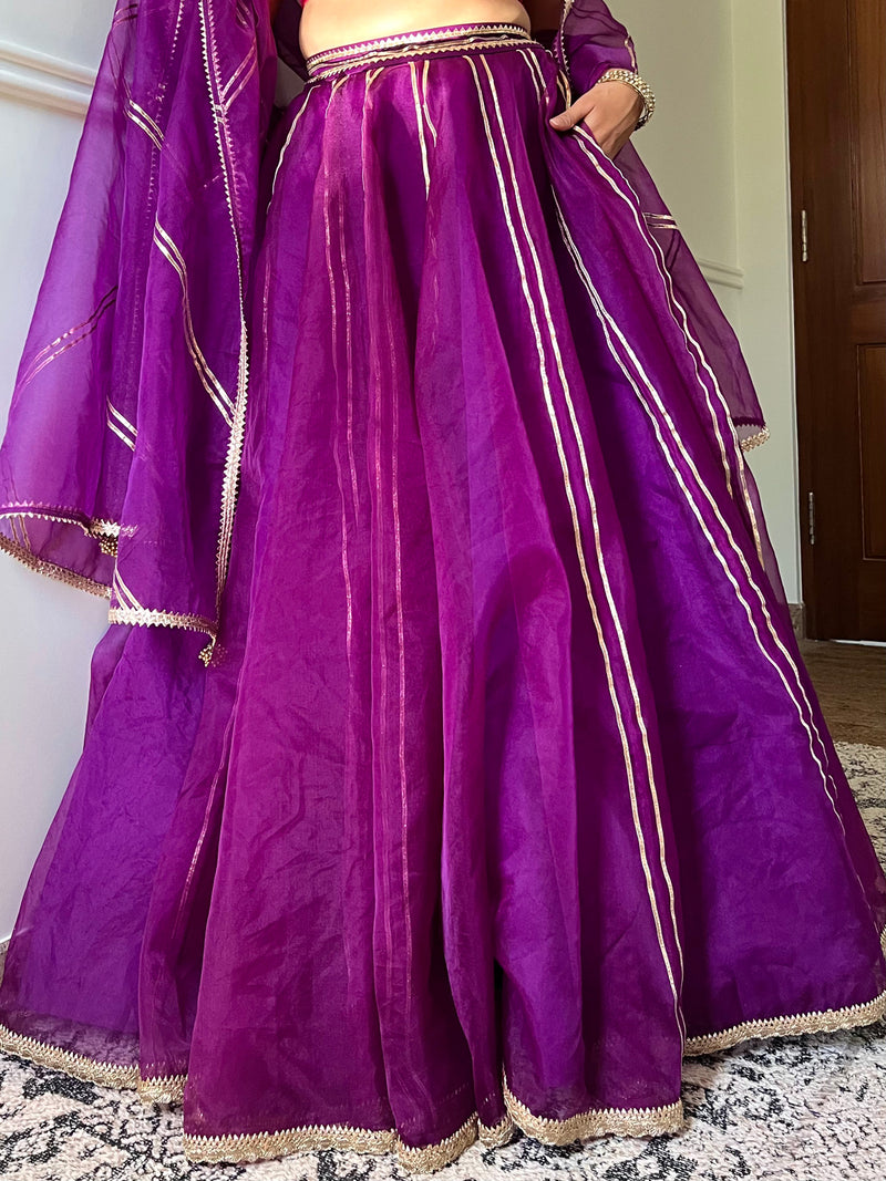 Heer x Tyohaar | Lehenga Skirt in Purple Organza-Binks