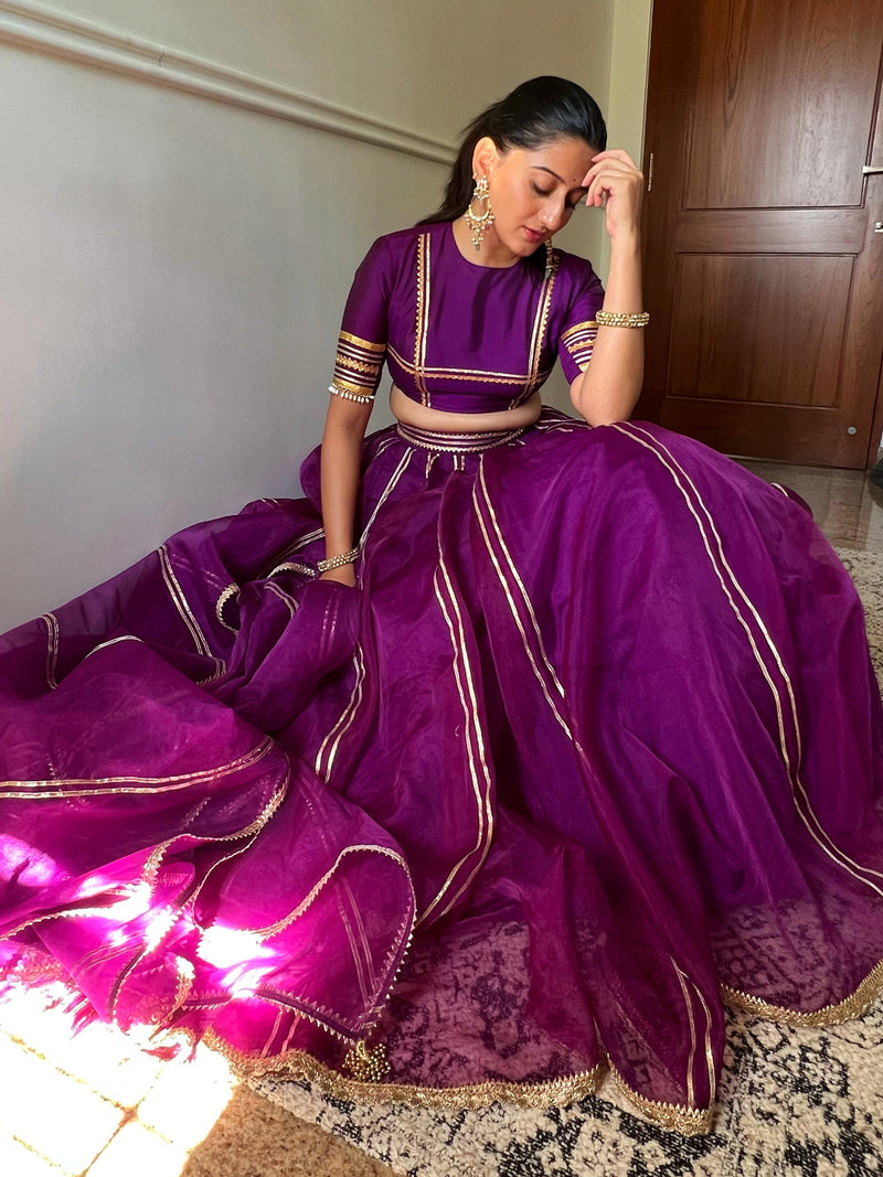 Heer x Tyohaar | Lehenga Skirt in Purple Organza-Binks