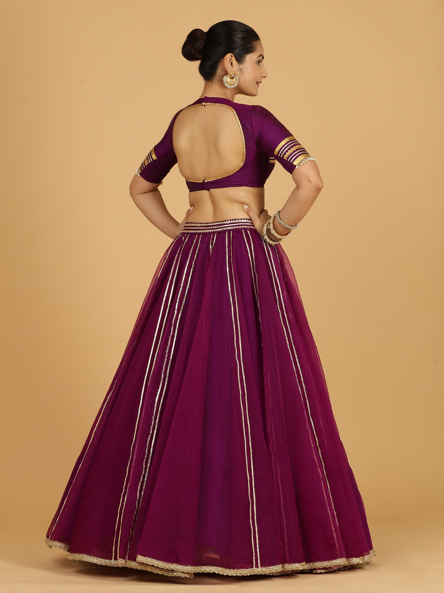 Heer x Tyohaar Lehenga Skirt, in Purple Viscose Organza, made for party & festive (view 2).