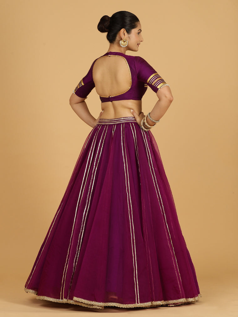 Heer x Tyohaar Lehenga Skirt, in Purple Viscose Organza, made for party & festive (view 2).