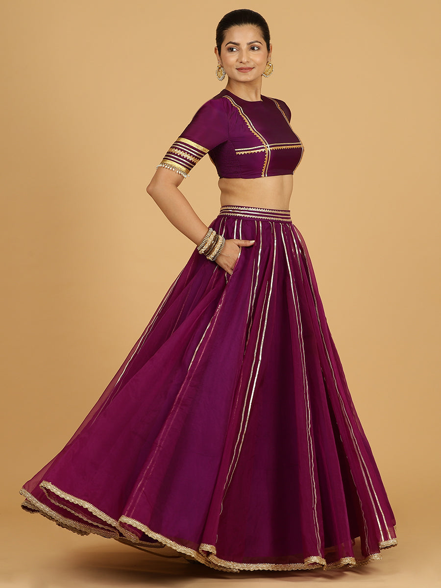 Heer x Tyohaar Lehenga Skirt, in Purple Viscose Organza, made for party & festive (view 4).