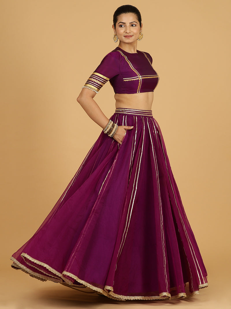 Heer x Tyohaar | Lehenga Skirt in Purple Organza-Binks