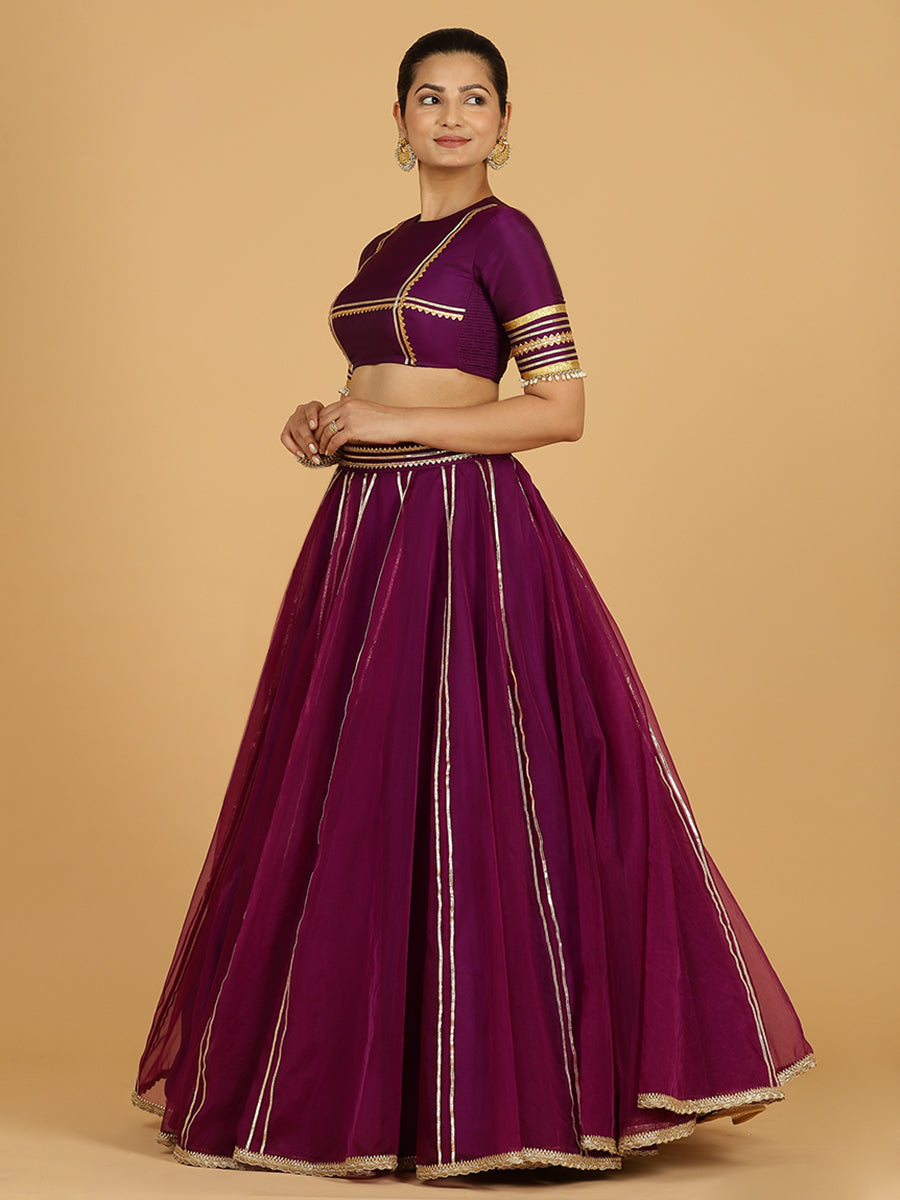 Heer x Tyohaar Lehenga Skirt, in Purple Viscose Organza, made for party & festive (view 5).