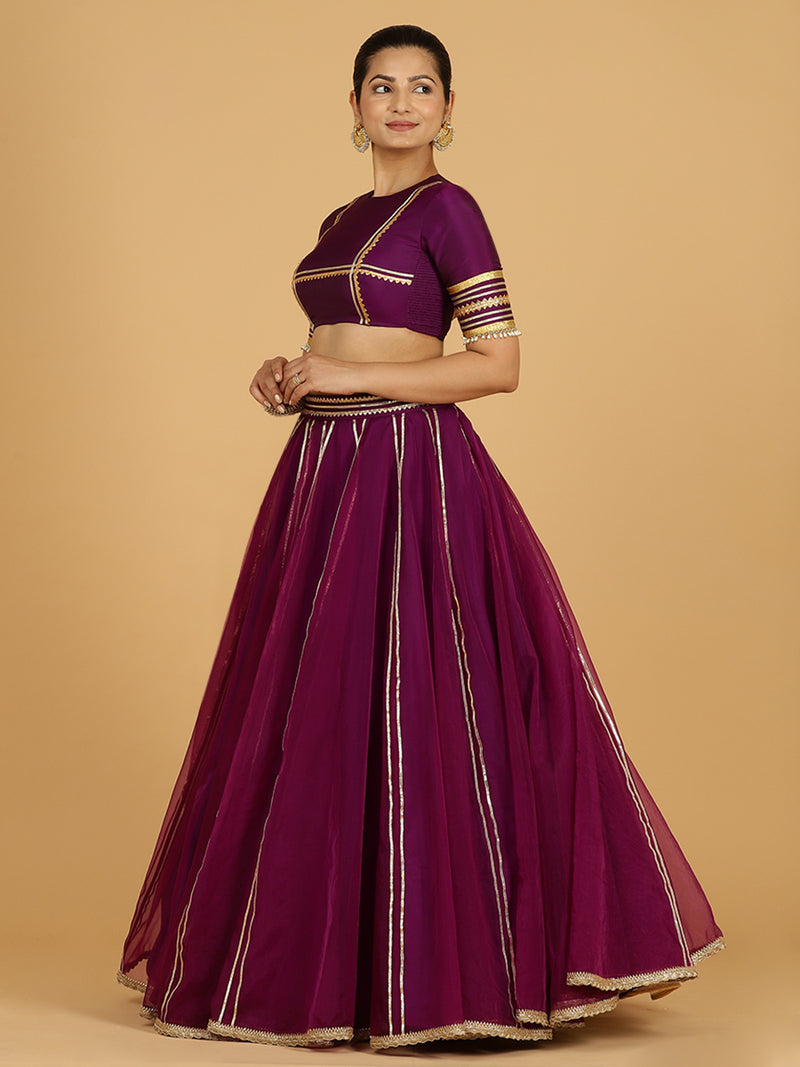 Heer x Tyohaar | Lehenga Skirt in Purple Organza-Binks