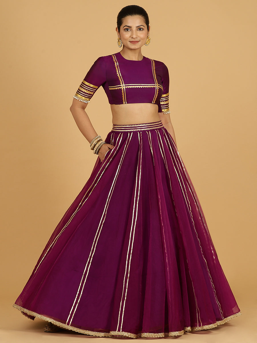 Heer x Tyohaar Lehenga Skirt, in Purple Viscose Organza, made for party & festive (view 6).