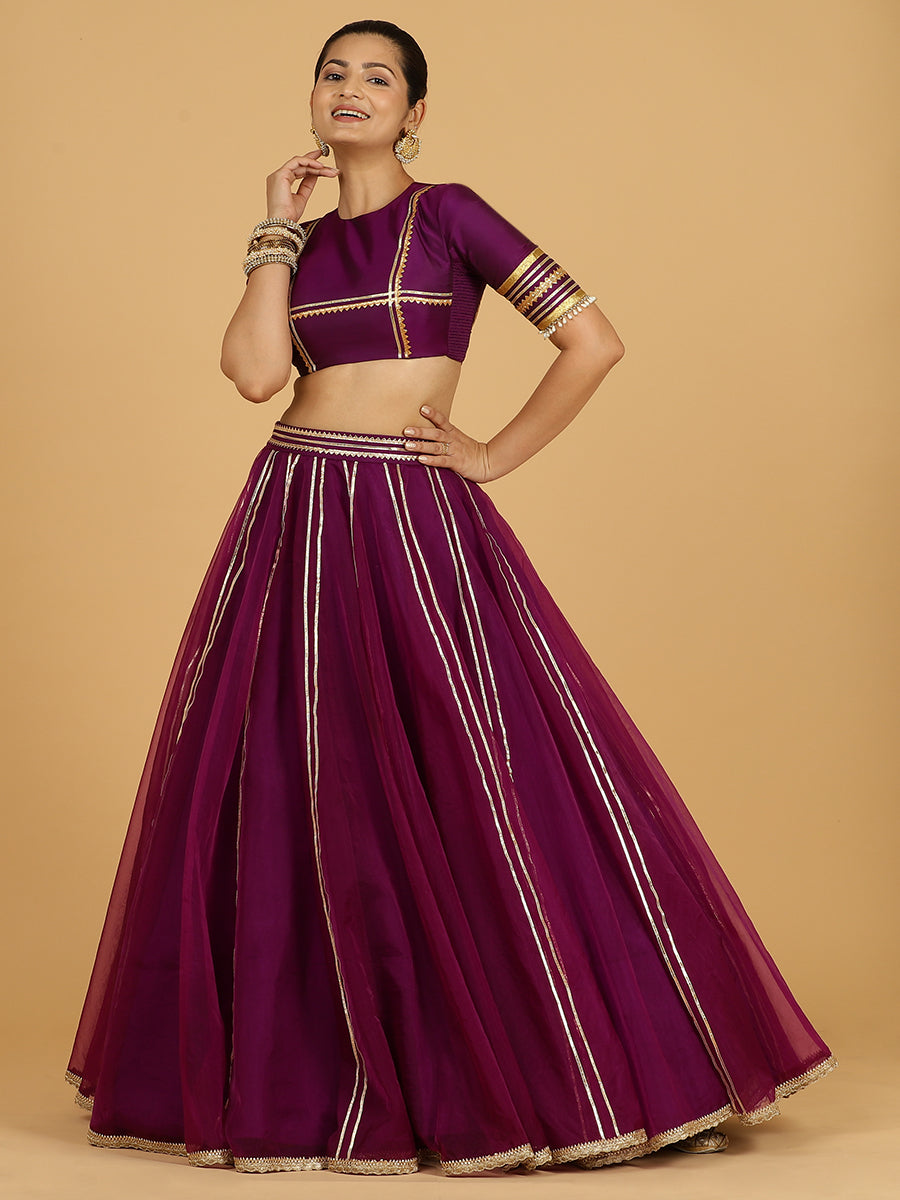 Heer x Tyohaar Lehenga Skirt, in Purple Viscose Organza, made for party & festive (view 8).