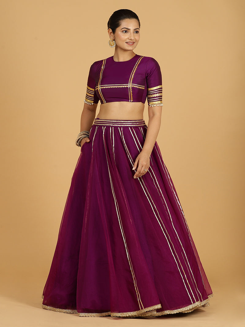Heer x Tyohaar | Lehenga Skirt in Purple Organza-Binks
