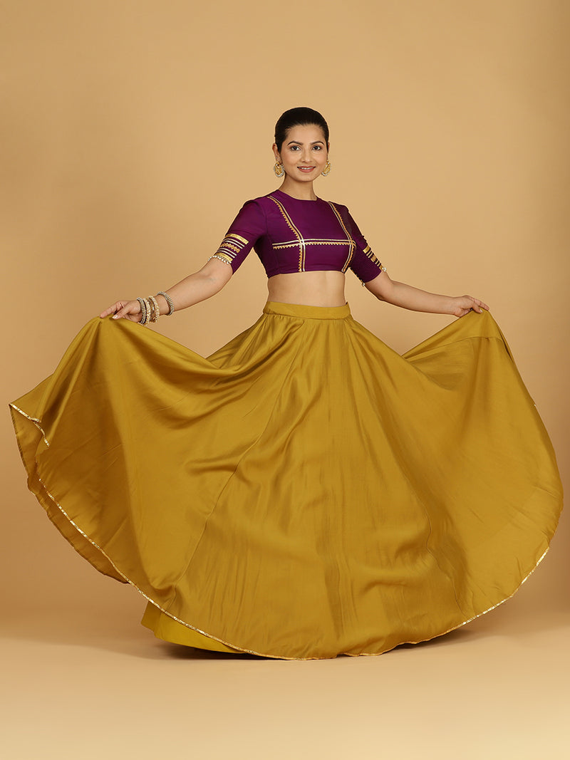 Jhalak x Tyohaar | Dijon Mustard Panelled Lehenga Skirt-Binks
