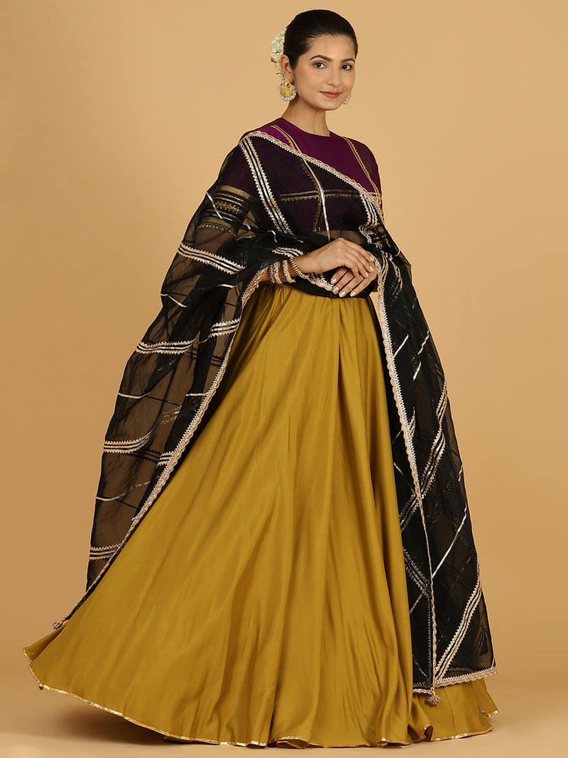 Jhalak x Tyohaar | Dijon Mustard Panelled Lehenga Skirt-Binks