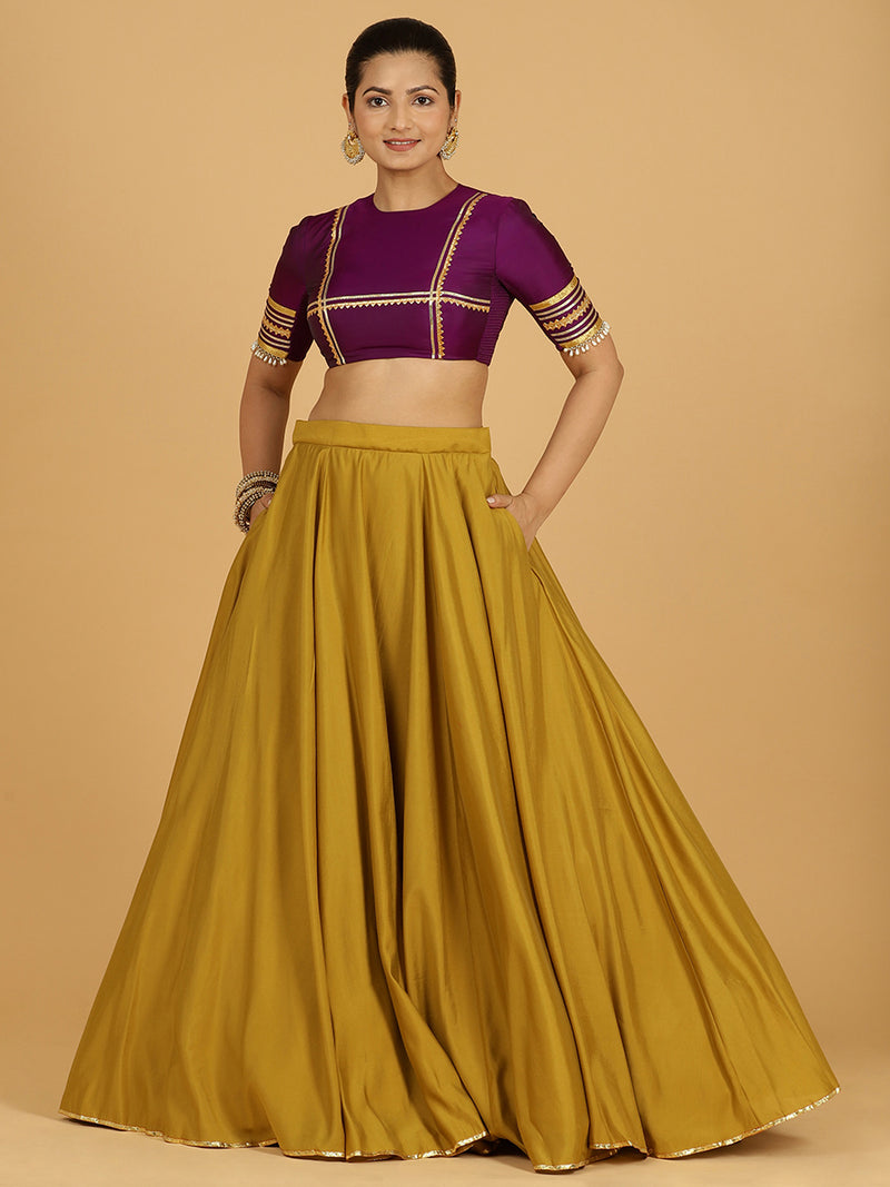 Jhalak x Tyohaar | Dijon Mustard Panelled Lehenga Skirt-Binks