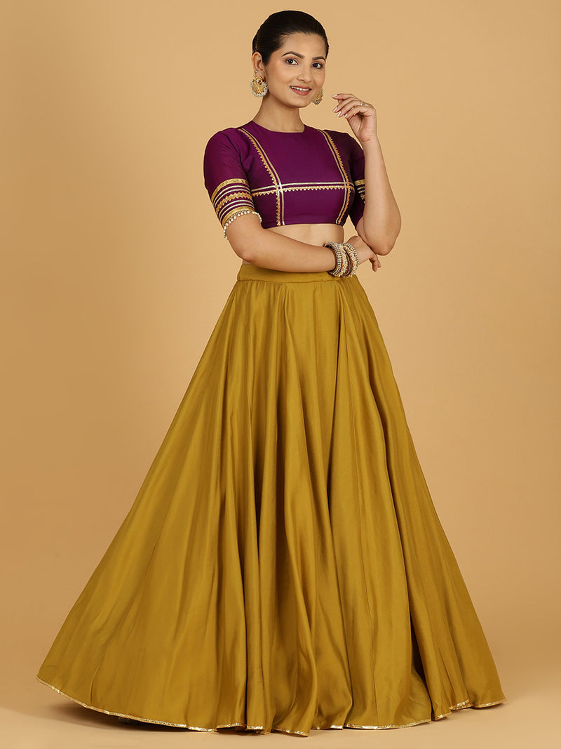 Jhalak x Tyohaar | Dijon Mustard Panelled Lehenga Skirt-Binks