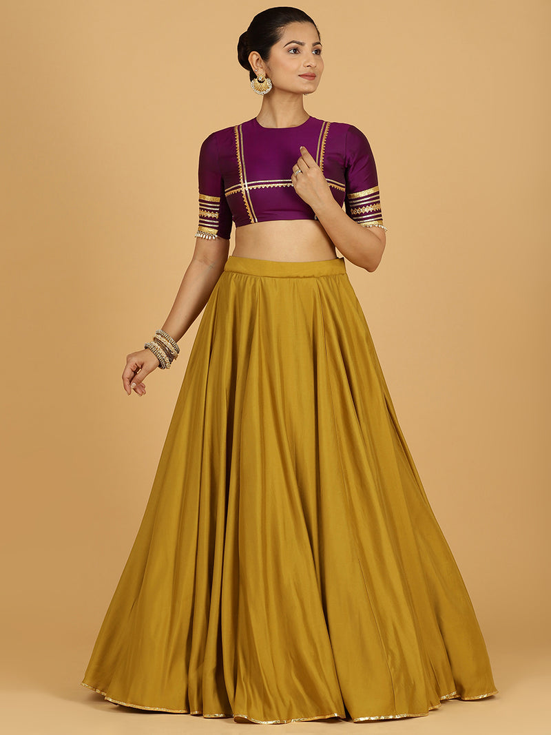 Jhalak x Tyohaar | Dijon Mustard Panelled Lehenga Skirt-Binks