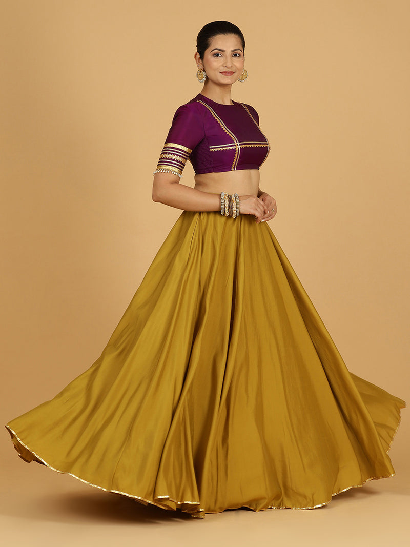 Jhalak x Tyohaar | Dijon Mustard Panelled Lehenga Skirt-Binks