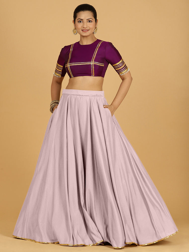 Jhalak x Tyohaar Lehenga Skirt, in Purple 80% Viscose 20% Polyester, made for party & festive (view 3).