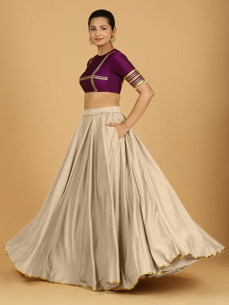 Jhalak x Tyohaar | Oyster Grey Panelled Lehenga Skirt-Binks