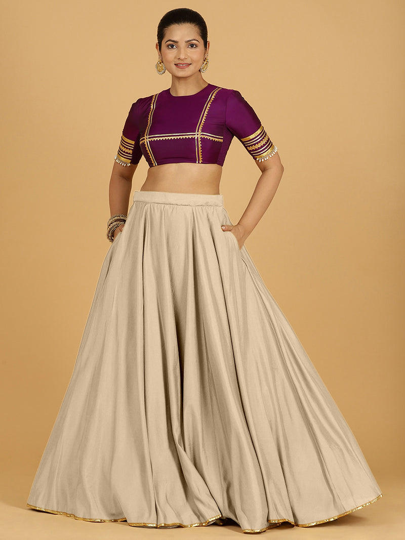 Jhalak x Tyohaar | Oyster Grey Panelled Lehenga Skirt-Binks