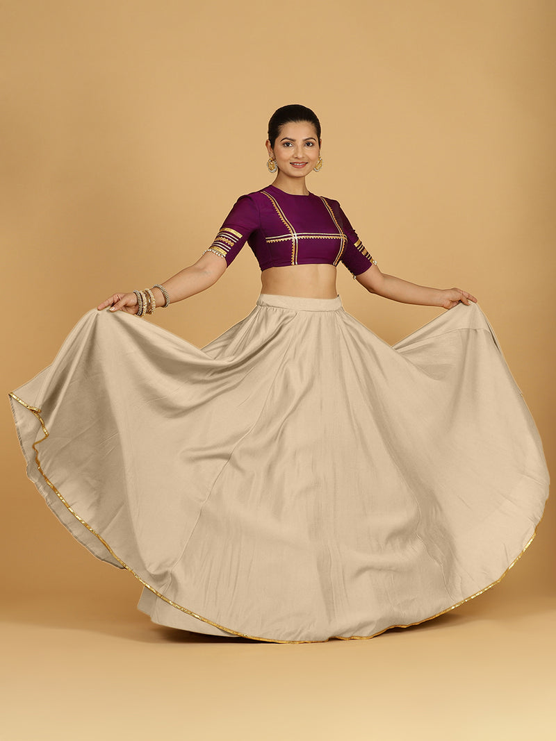 Jhalak x Tyohaar | Oyster Grey Panelled Lehenga Skirt-Binks