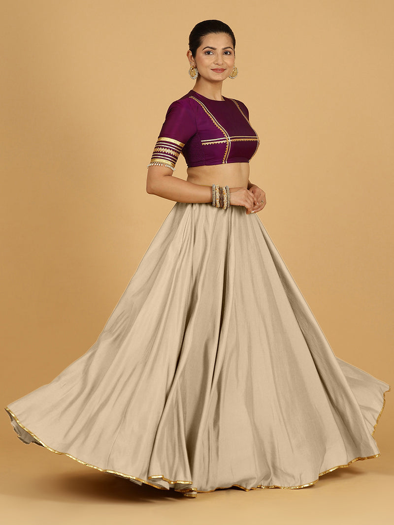 Jhalak x Tyohaar | Oyster Grey Panelled Lehenga Skirt-Binks