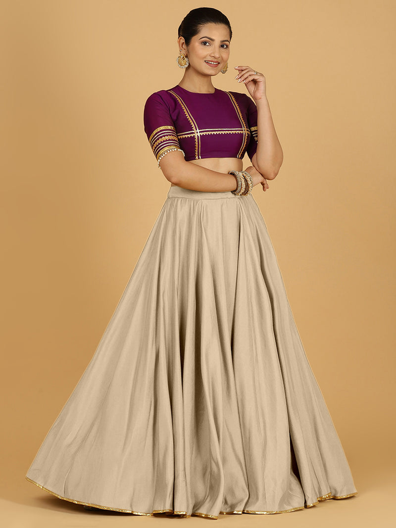 Jhalak x Tyohaar | Oyster Grey Panelled Lehenga Skirt-Binks