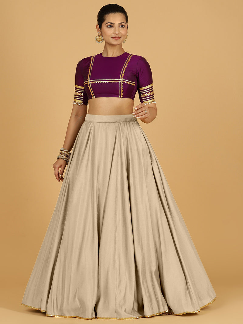 Jhalak x Tyohaar | Oyster Grey Panelled Lehenga Skirt-Binks