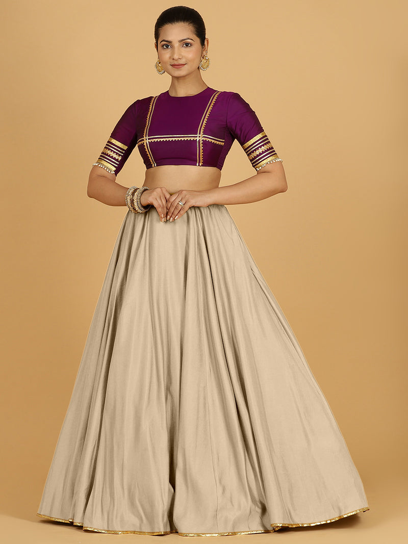 Jhalak x Tyohaar | Oyster Grey Panelled Lehenga Skirt-Binks
