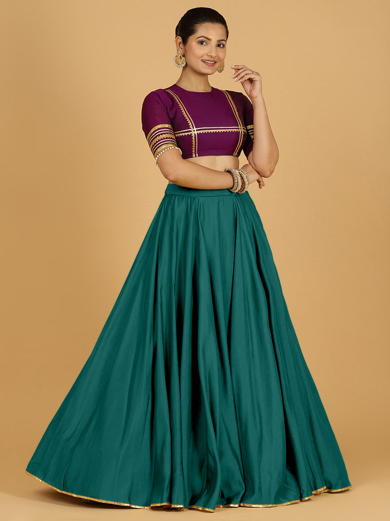 Jhalak x Tyohaar | Peacock Green Panelled Lehenga Skirt-Binks