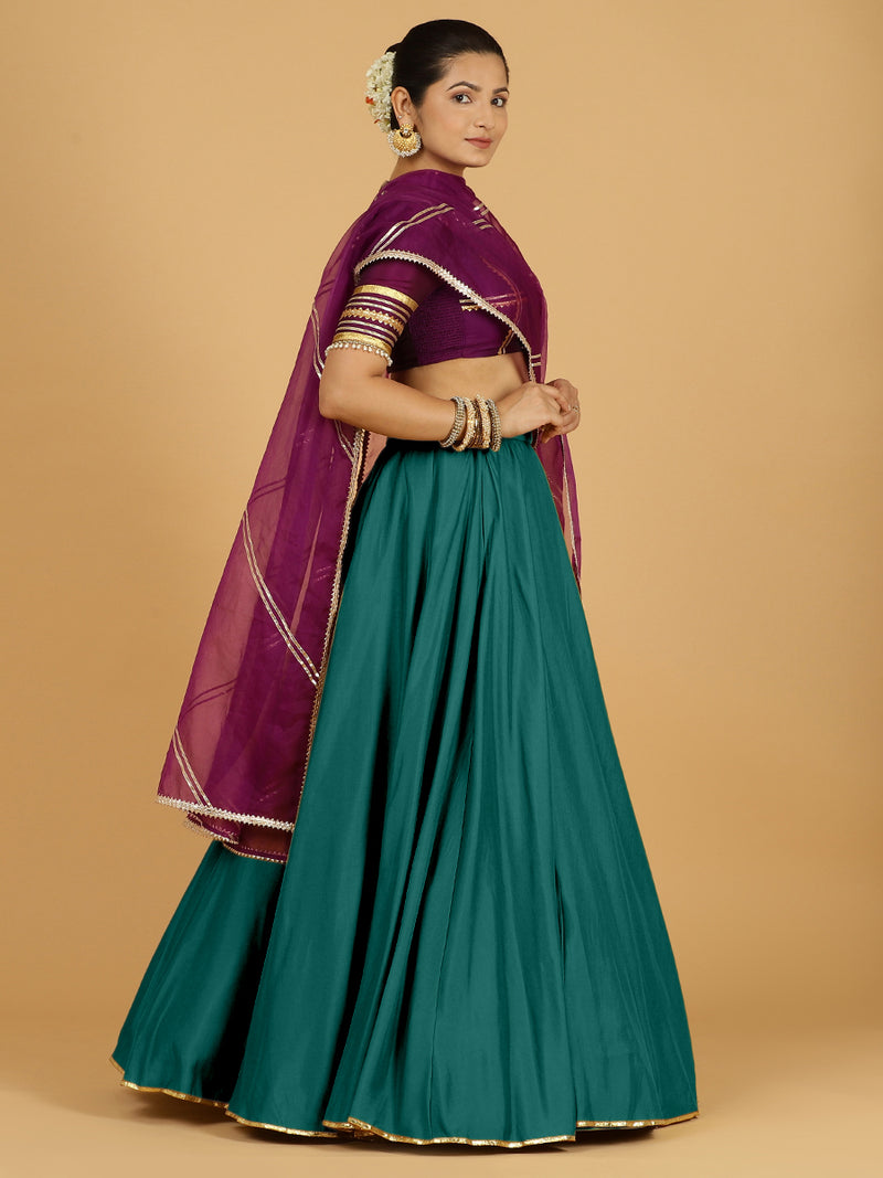 Jhalak x Tyohaar | Peacock Green Panelled Lehenga Skirt-Binks